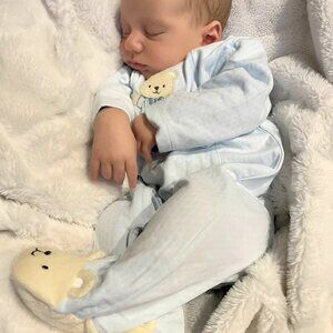 Little Me Blue and White Footies Soft Cotton One Pieces